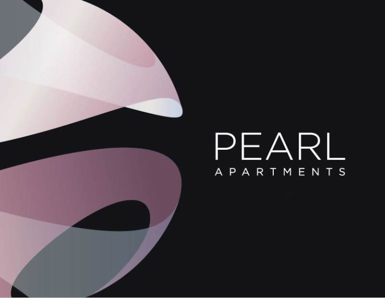 Pearl apartments logo displayed on a sleek black background, exuding elegance and sophistication.